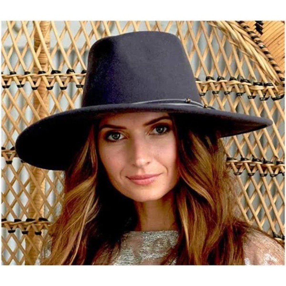 Nikki Beach Womens Gypsy Soul Wool Felt Wide Brim Hat UPF 50 Gray Western Fedora